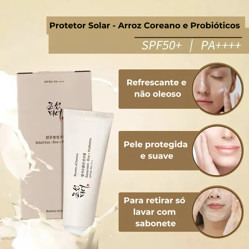 Protetor Solar Coreano (SPF 50+) com Hidratante de Arroz e Probióticos